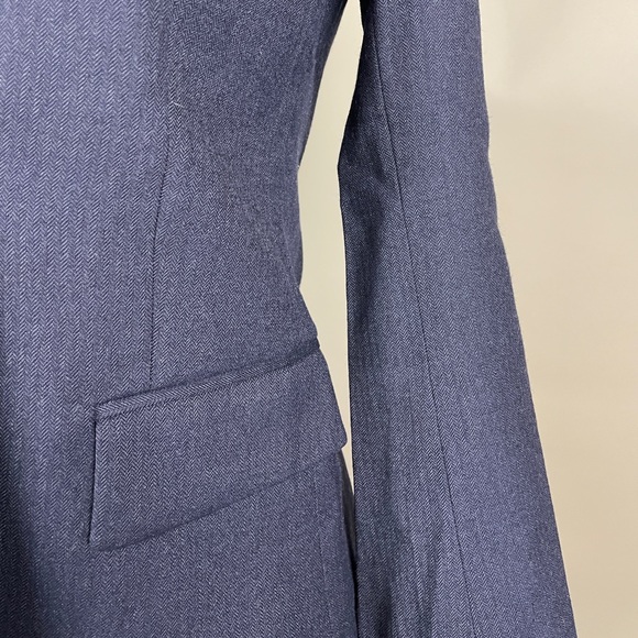 Theory Blazer in Navy Wool with Subtle Herringbone Patterning - Picture 3 of 8